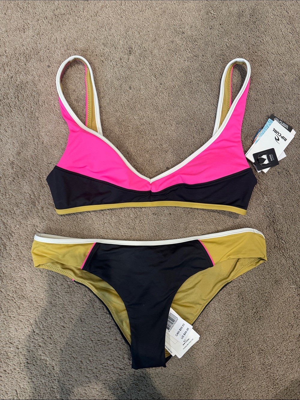 Rip Curl Pink, Olive & Black Colorblock Bikini Set S/M